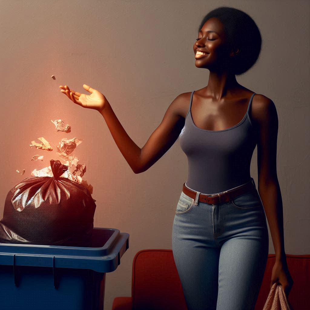 an image createdby DALL-E 3 via Bing showing a black woman transforming in her light and smiling.